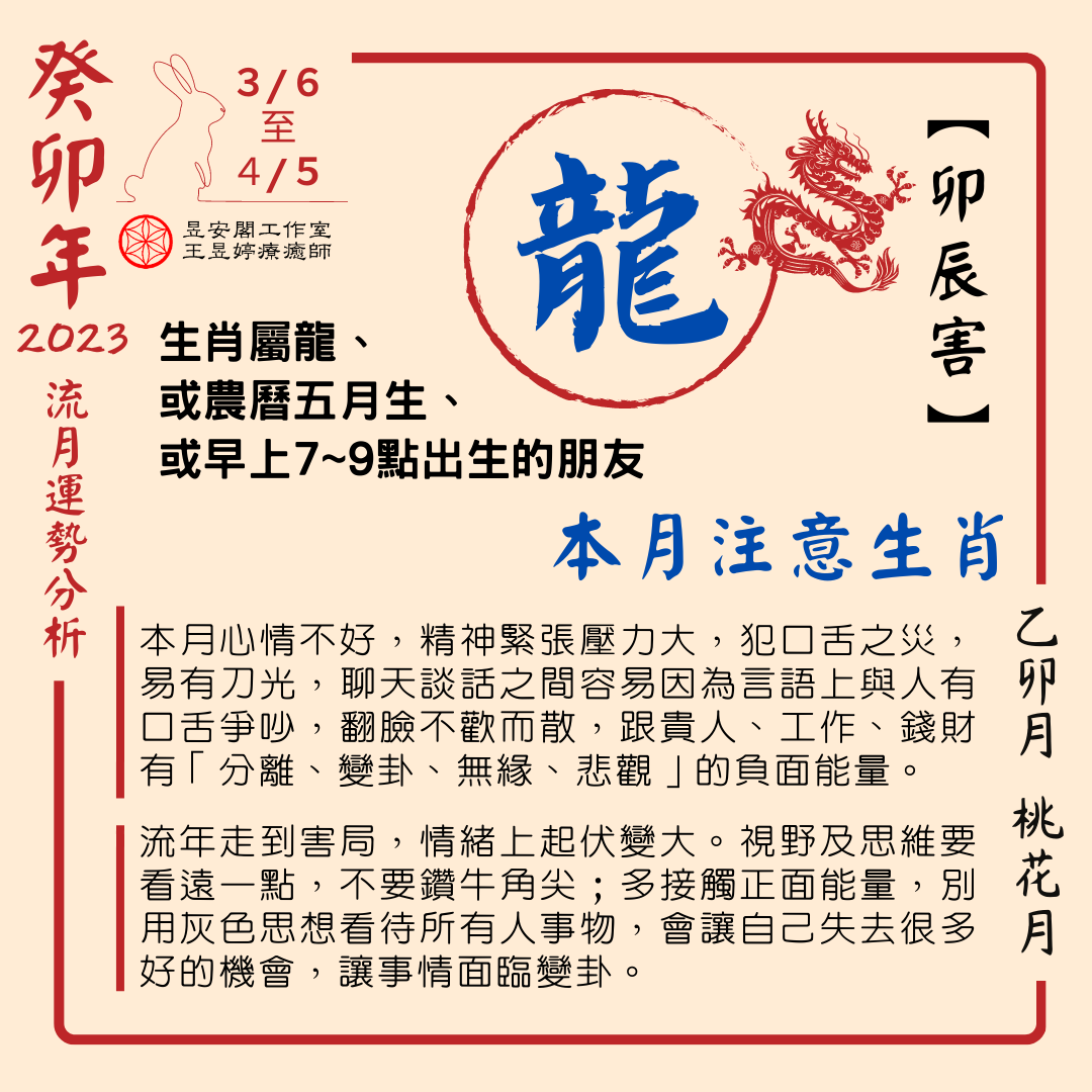 2023年３月生肖注意-龙